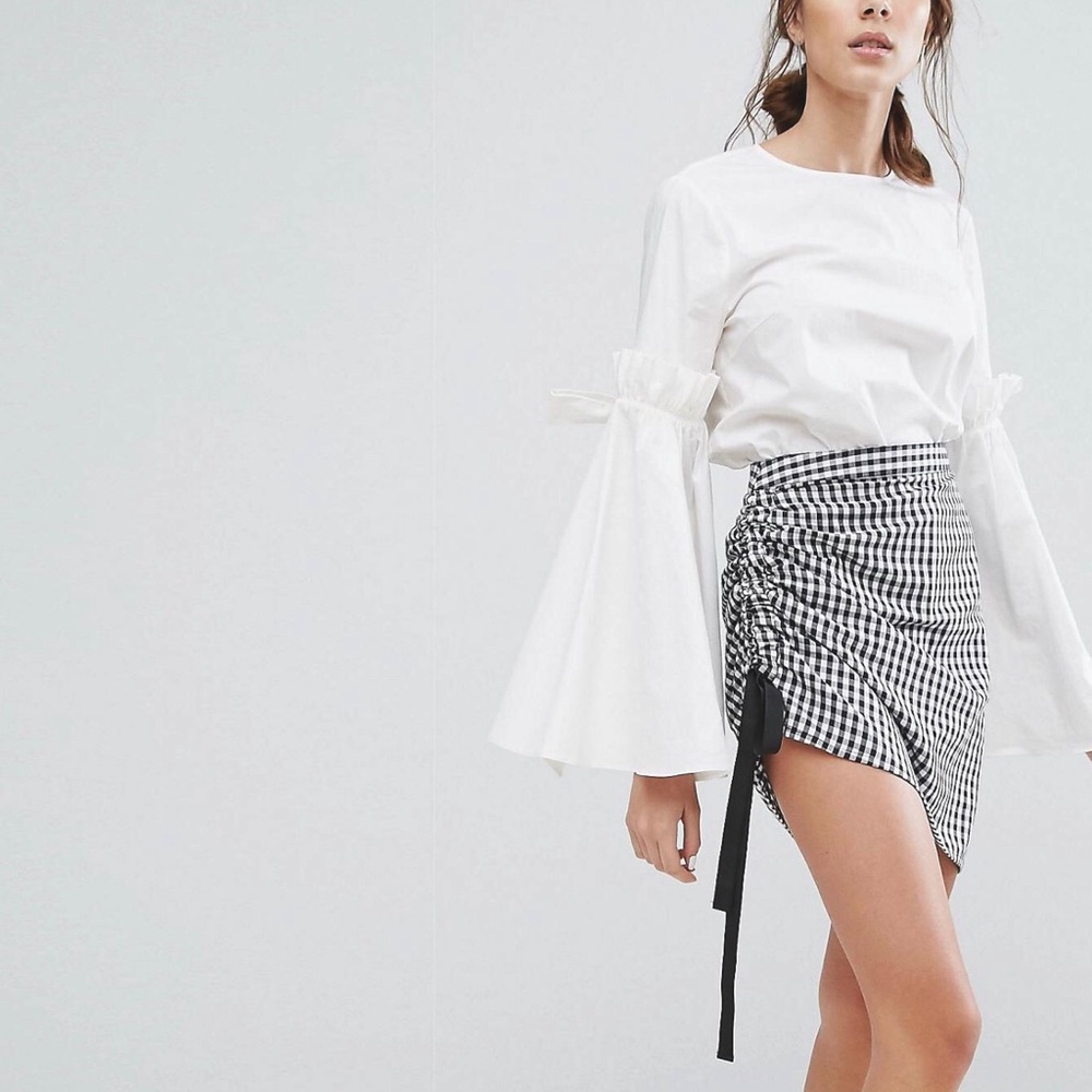 NWOT ASOS Neon Rose ruched gingham skirt size S